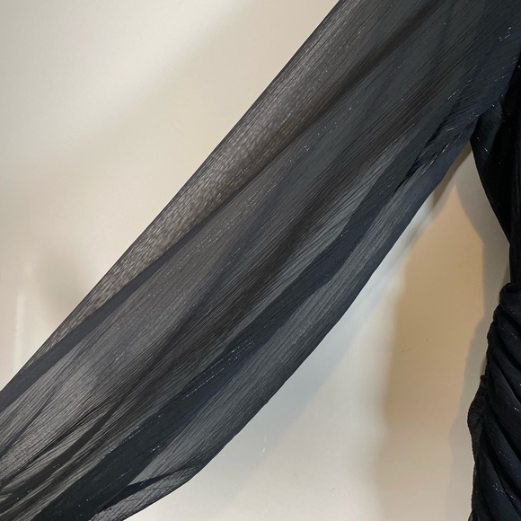 HOUSE OF HARLOW 1960 High Neck Metallic Black Ruched Bodycon Cocktail Dress Sz 4 - Picture 5 of 16